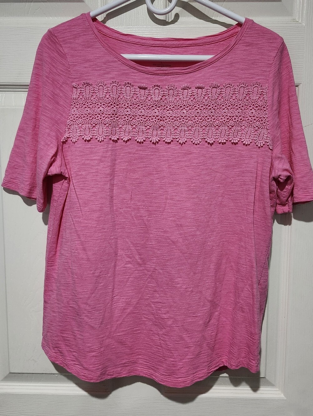 Talbots Pink Crochet Yoke Short Sleeve Tee Size Large